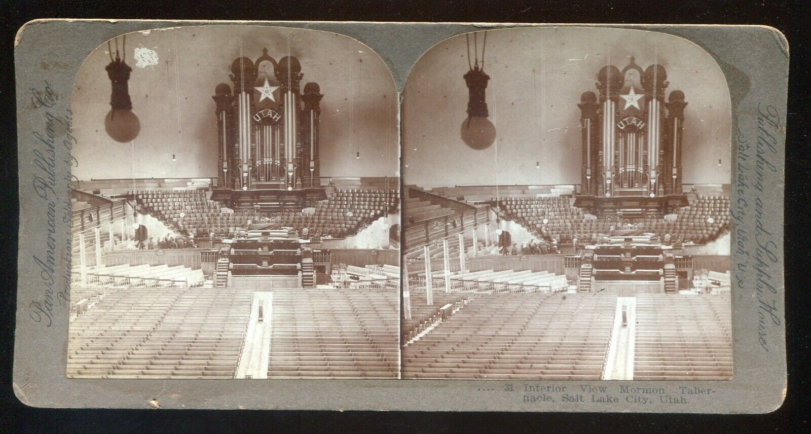 Pan American Hand-colored Stereoview Mormon Tabernacle Interior #31 ~1890s