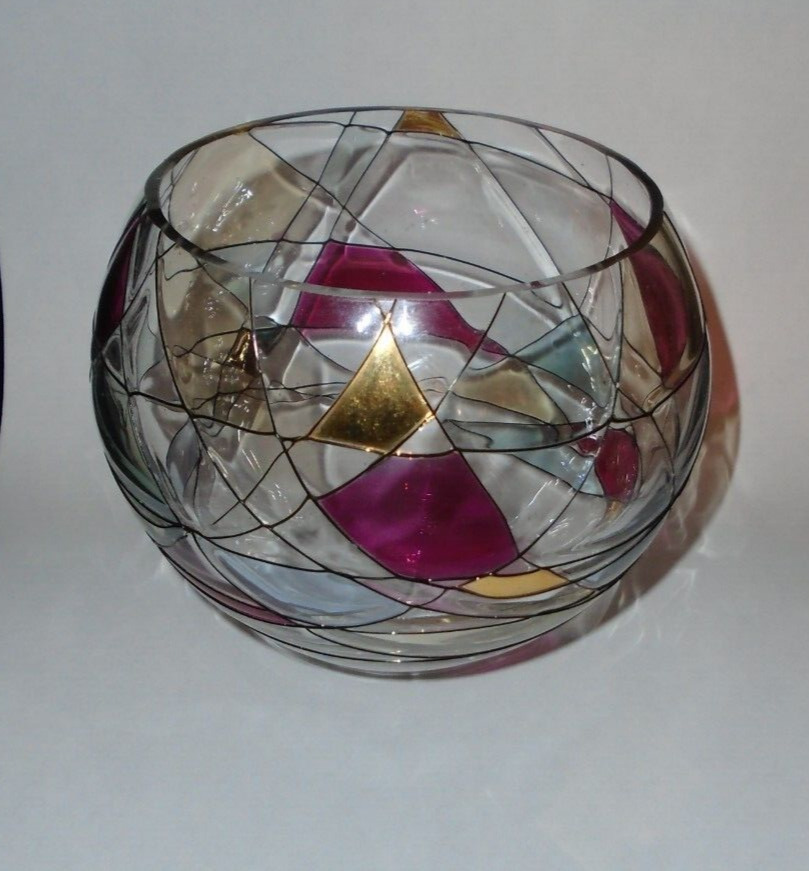 RETIRED PARTYLITE CALYPSO MOSAIC RED  & GOLD CANDLE HOLDER BOWL