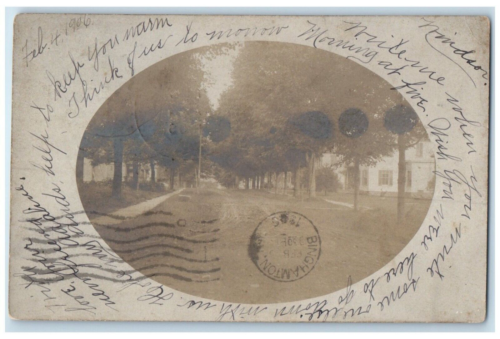 1906 Street View And Tree Lined Binghamton New York NY RPPC Photo Postcard