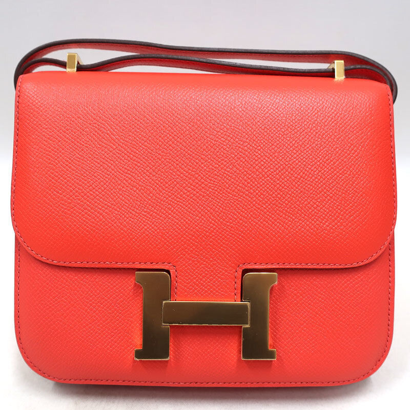 Hermes/Hermes Constance 3 Mini Vaux Epson Rouge Pivoine X Engraved Shoulder Bag 