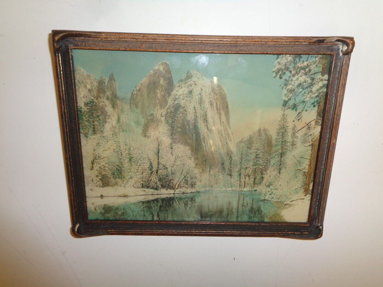Vintage Hand Tinted Photo Lake Trees Mountains Yosemite ?