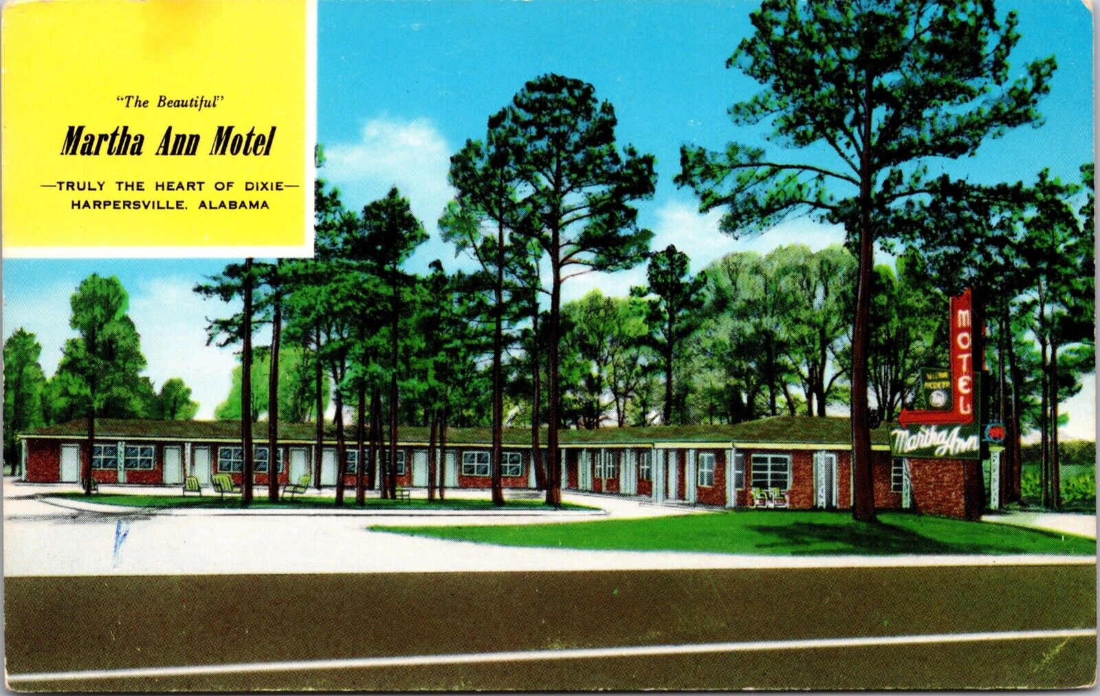 Postcard Martha Ann Motel in Harpersville, Alabama