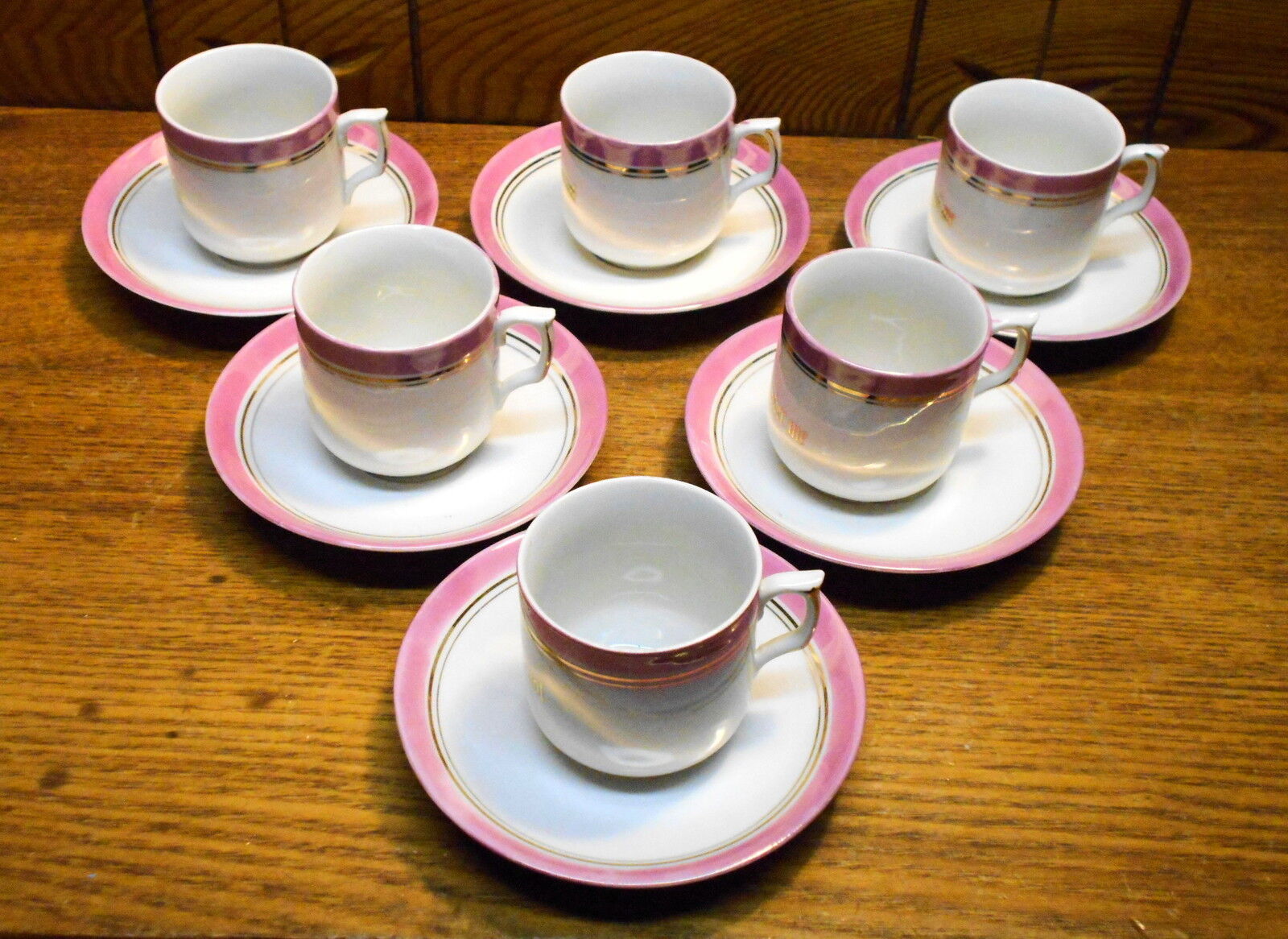 6 Old Porcelain Demitasse Cup & Saucer Sets - Germany - Think Of Me Remember Me