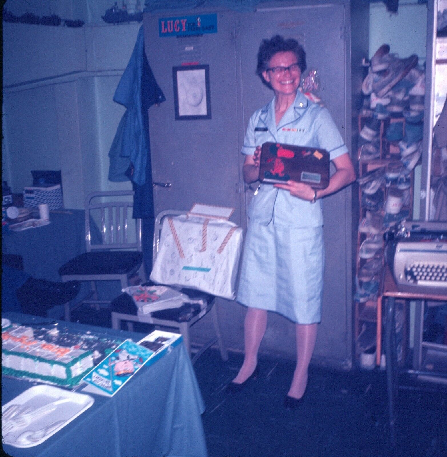 1969 Nurse Holding Award Cake Vietnam War US Navy Medical Ship 126 Color Slide