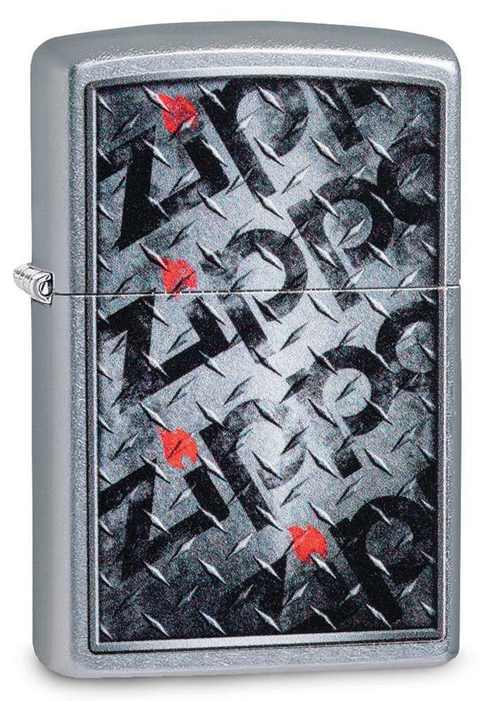 Zippo Windproof Lighter With Zippo Logos, Diamond Plate, 29838, New In Box