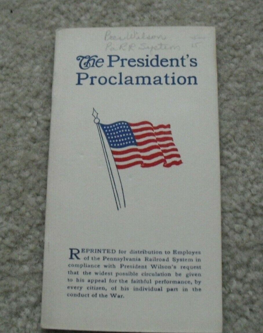 Vintage 1917 PRR Employee Booklet The President\'s Proclamation