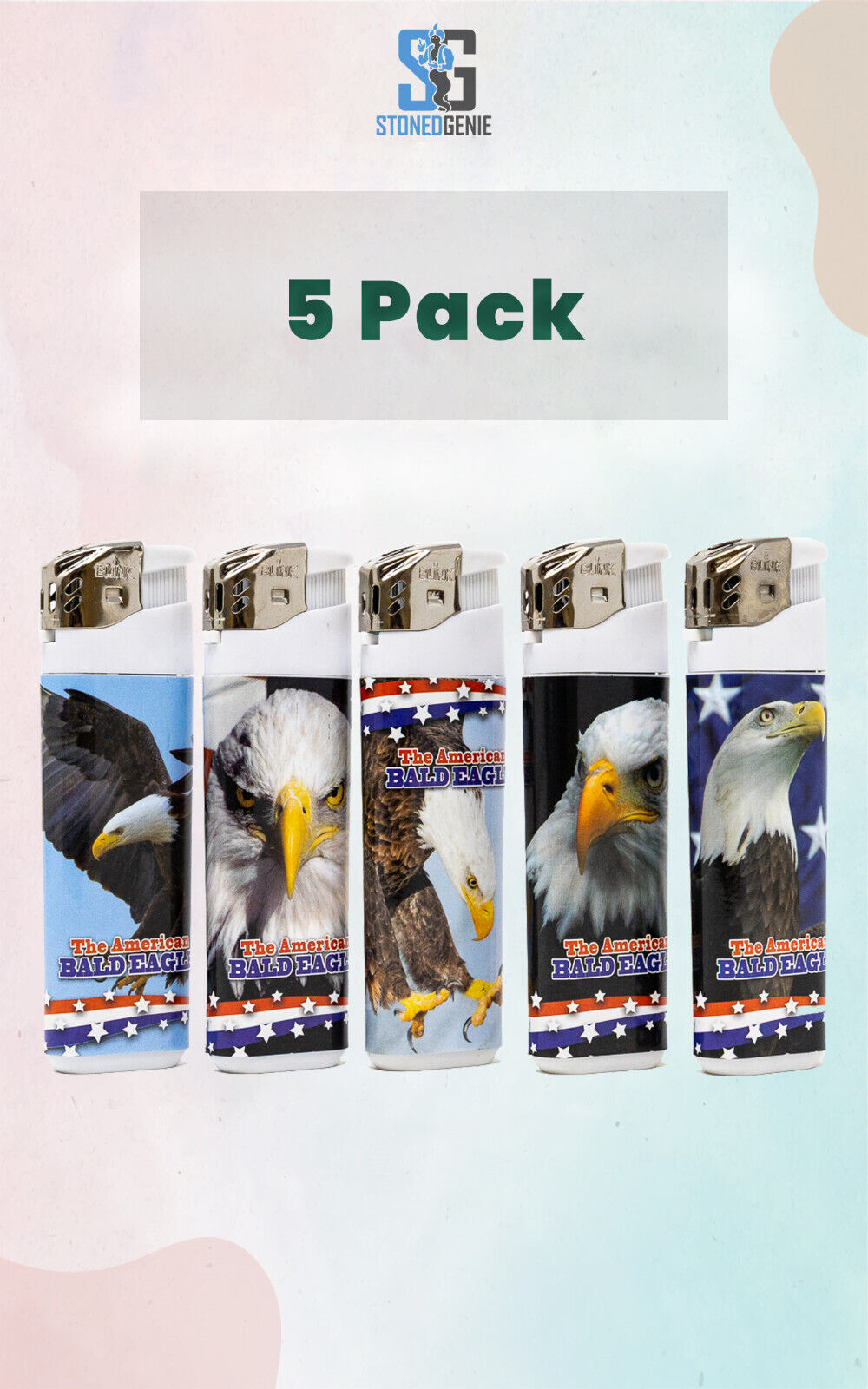 Bald Eagle Blink Lighters, Assorted Designs, 5-Pack - Fast Shipping