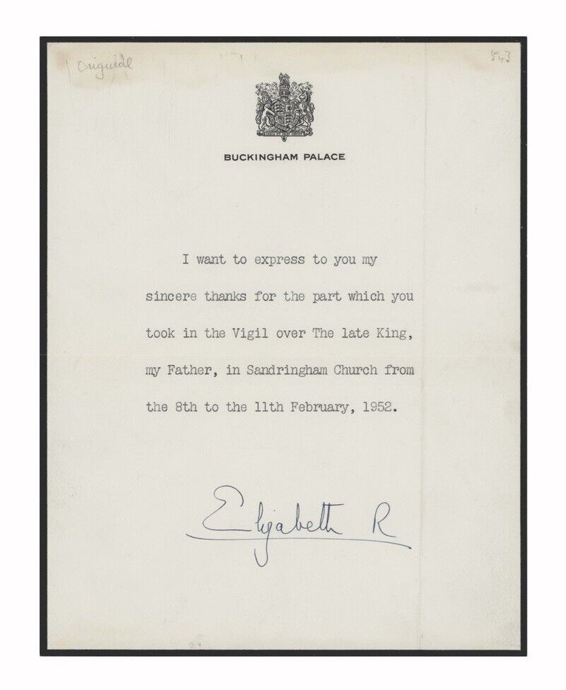 Queen Elizabeth II Signed Letter on King George VI PSA/DNA Encased