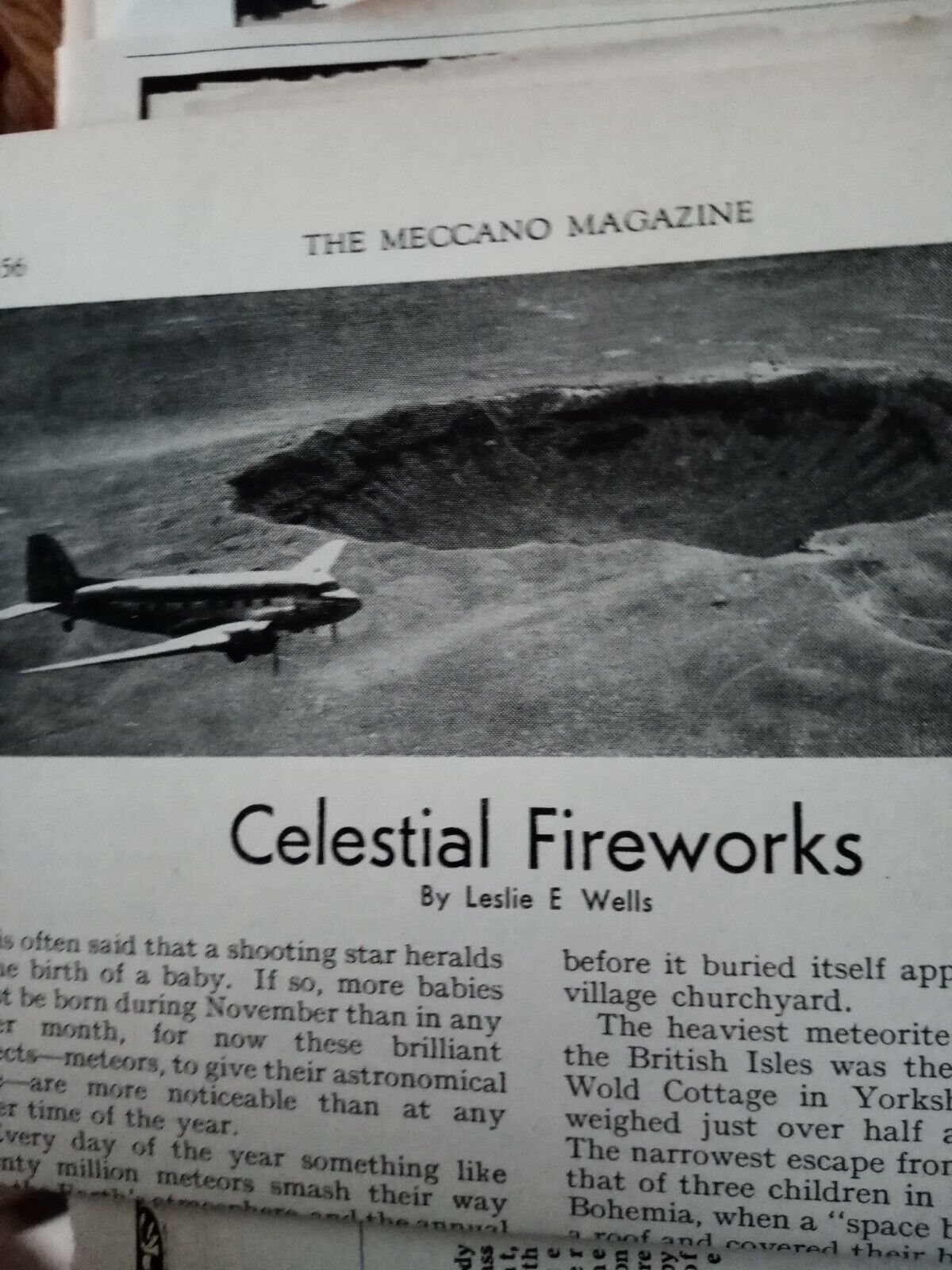 Kvc7 Ephemera 1953 article meteorites leslie e wells 