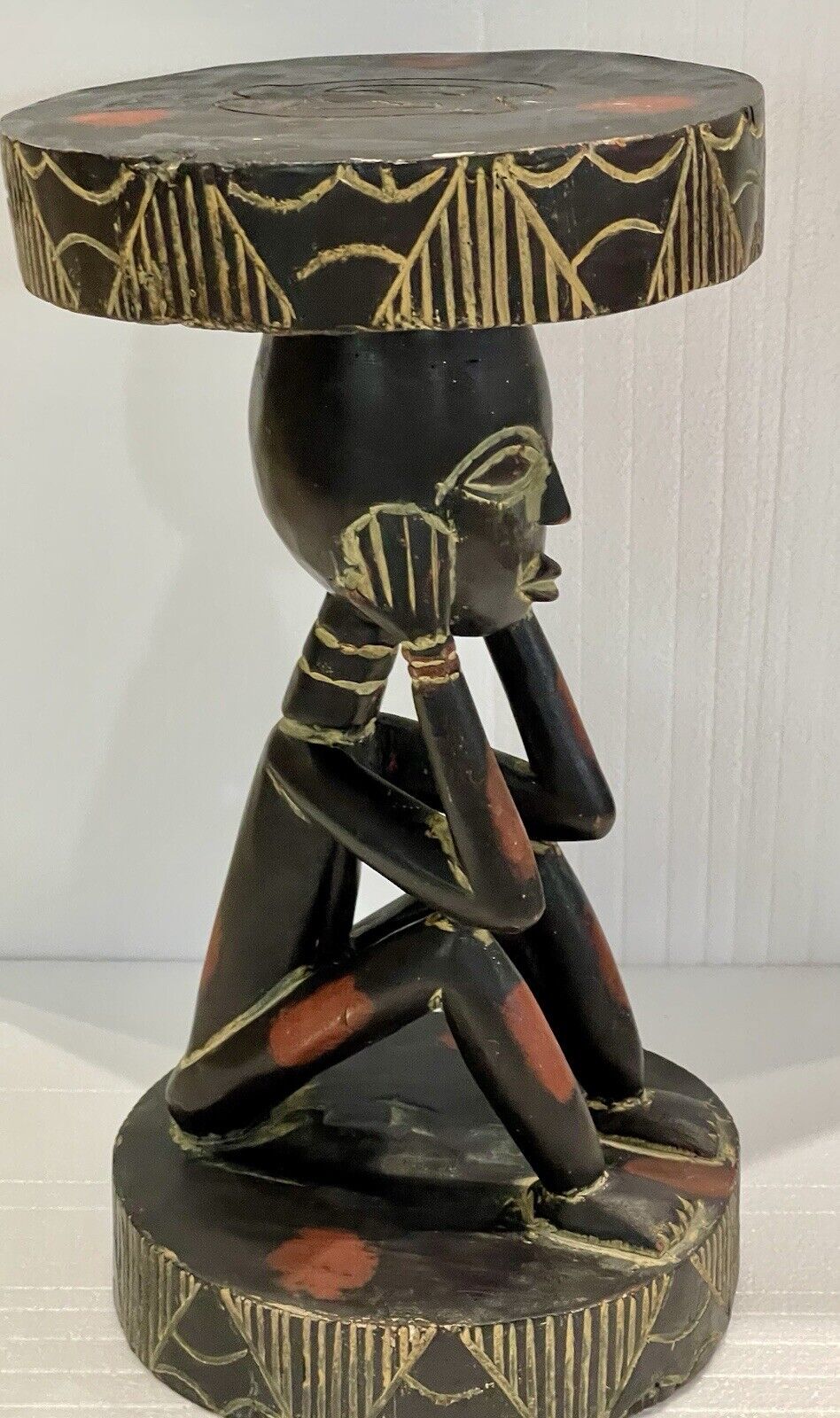 Vtg Hand Carved Woden African Sculpture Table 17”