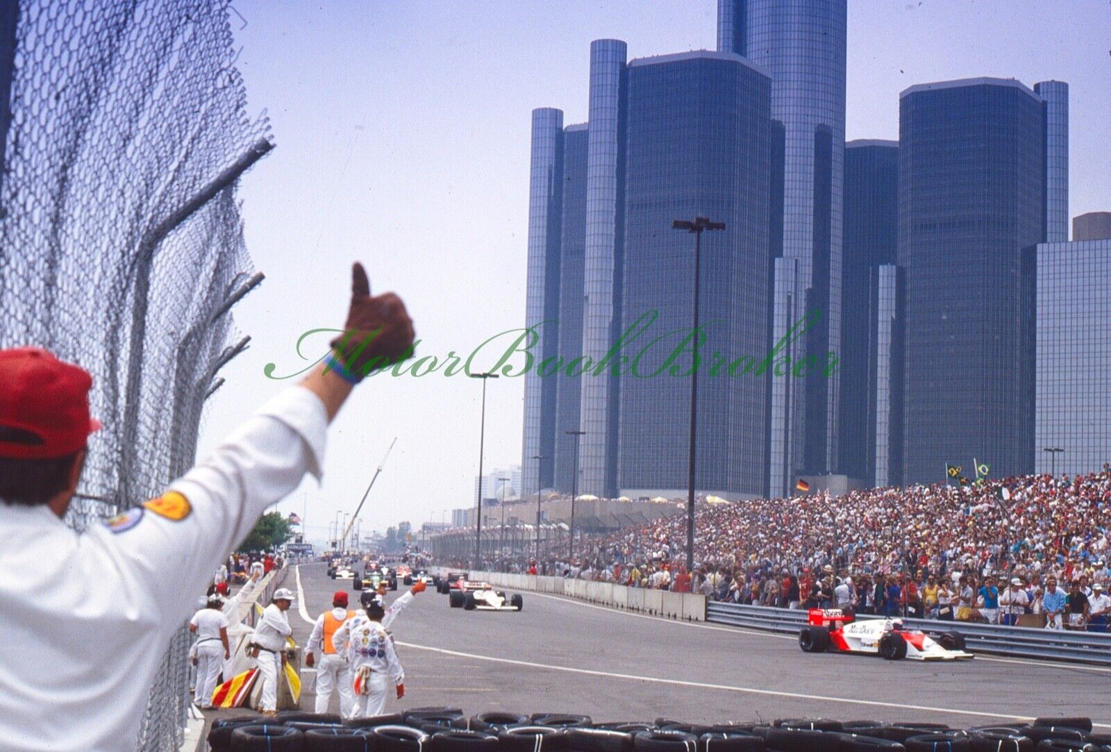 1986 35mm slide USGP Detroit Senna Lafitte Prost Mansell Piquet Johanssen, et al