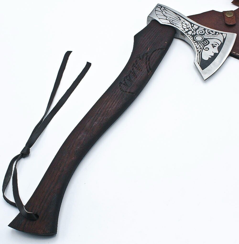 Handmade Etched High Carbon Steel Blade Viking Axe - Ashwood Handle W/Sheath