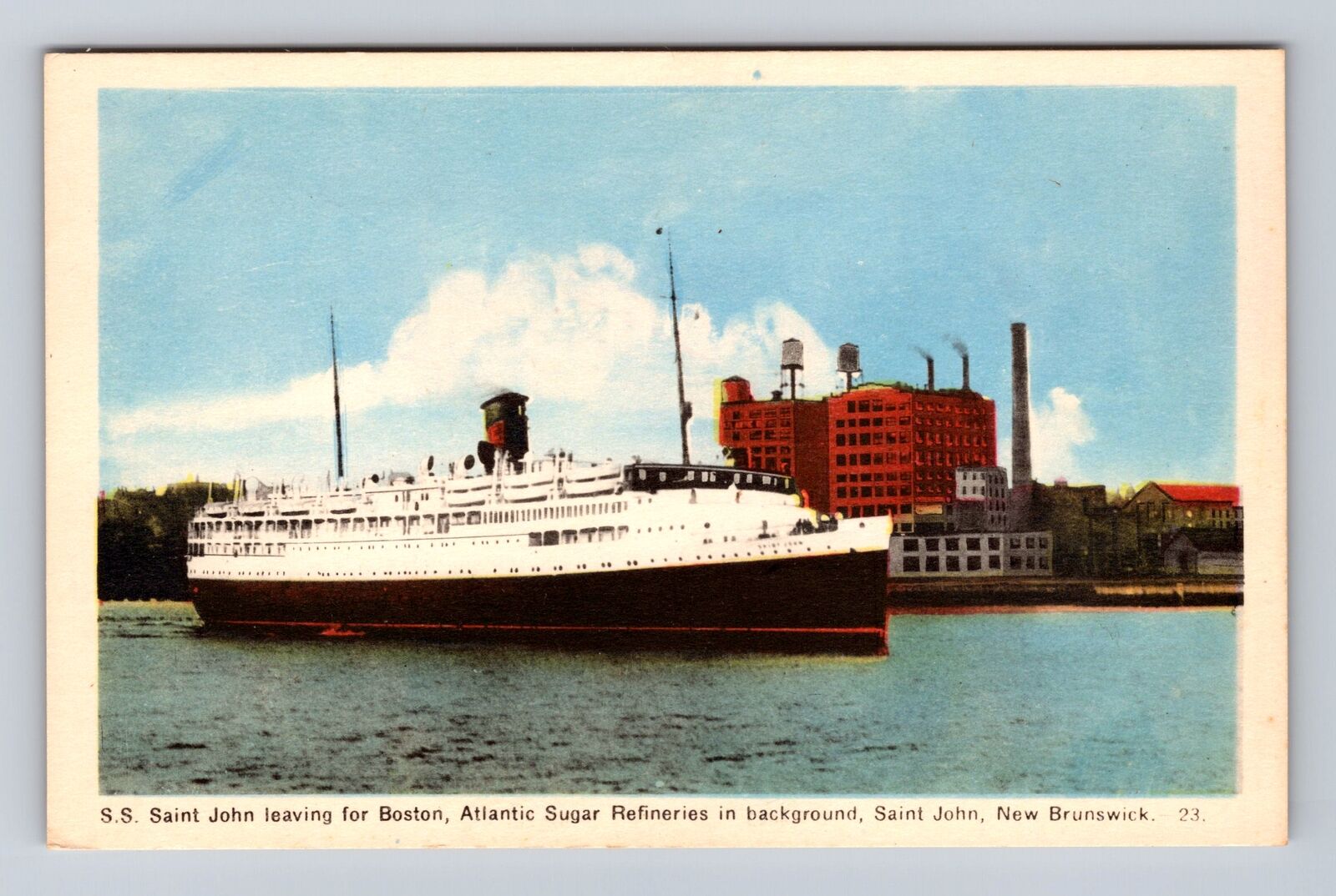 SS Saint John Leaving For Boston, Ship, Transportation, Antique Vintage Postcard