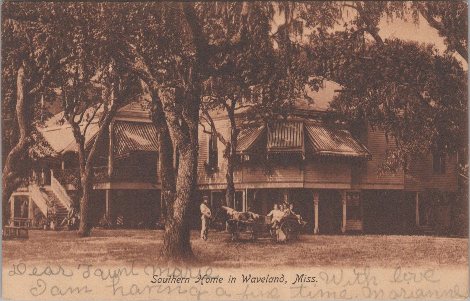 Southern Home in Waveland, Mississippi 1907 Bay Saint Louis PM Postcard
