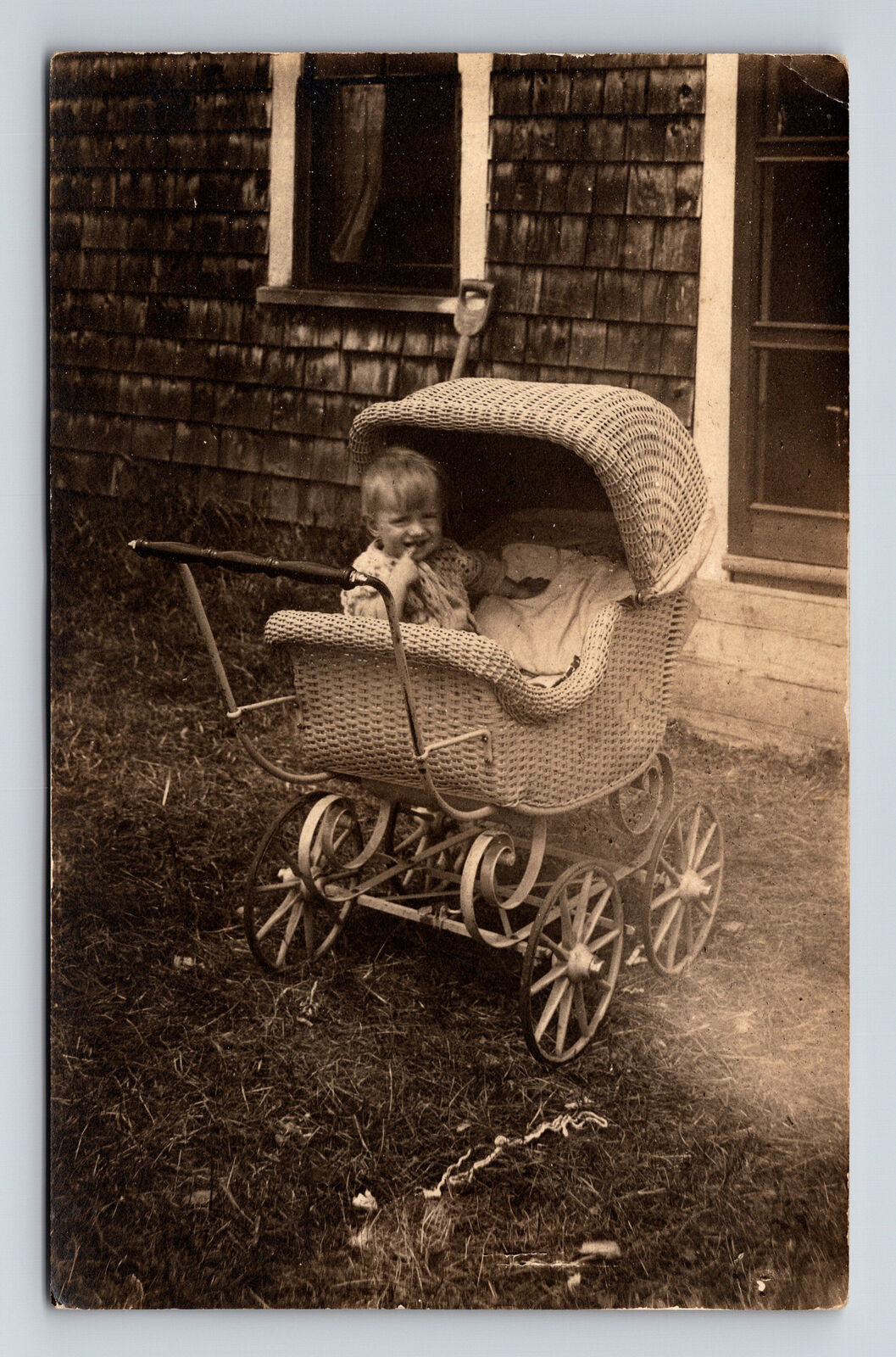 RPPC Baby in Wicker Baby Carriage Stroller Real Photo Postcard