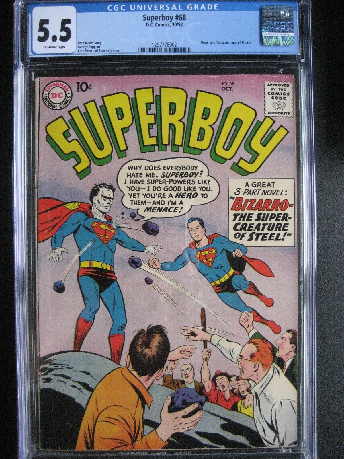 Superboy #68 CGC 5.5 DC Comics 1958 Origin & 1st Bizarro