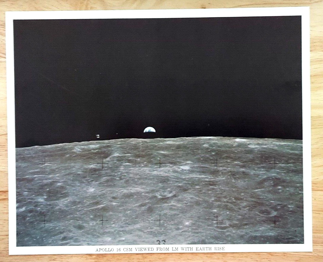 Vintage NASA Photo Apollo 16 CSM Viewed From LM With Earth Rise 8x10