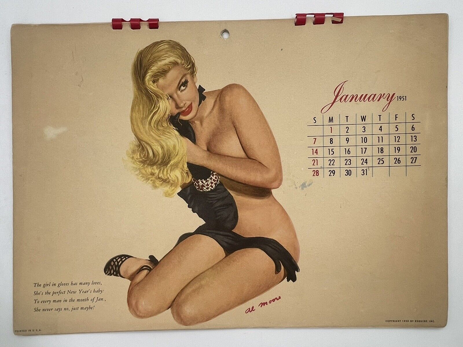 Esquire Girl 1951 Calendar - Al Moore NO ENVELOPE