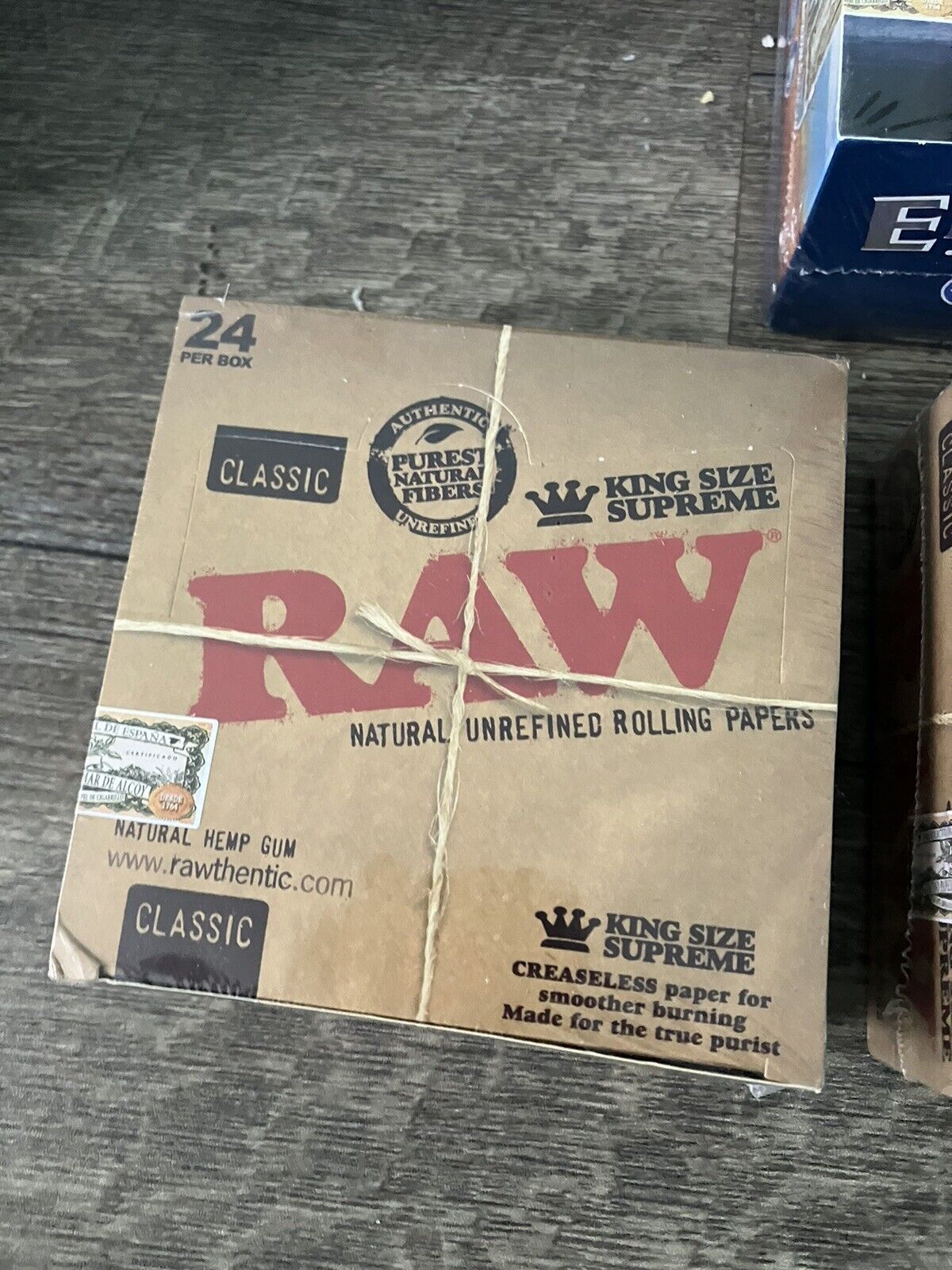 FULL BOX 24 PACKS AUTHENTIC RAW ROLLING PAPER CLASSIC KING SIZE SUPREME NEW SEAL