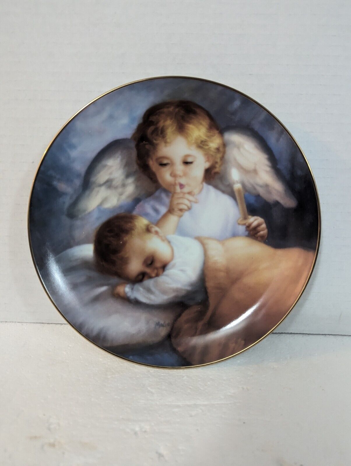 Hush-A-Bye Heavenly Angels Collector Plate Porcelain 23K Gold Trim 8” By MaGo