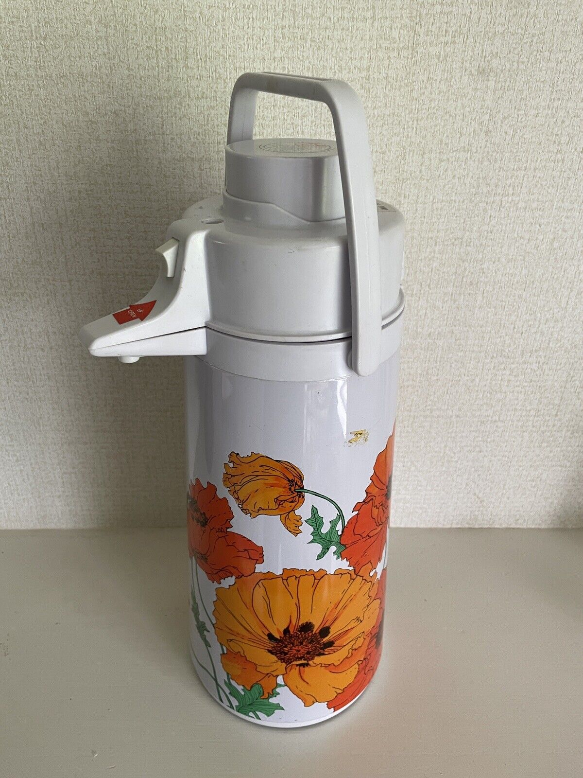 VINTAGE 70's/80's Retro Orange Poppy/Floral Air Pump Beverage Dispenser 1.9 Ltr