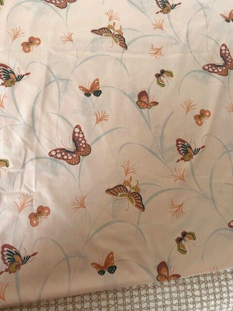 Springmaid Wondercale Vtg 70\'s No Iron Twin Flat Sheet Butterflies Beige 92 x 66