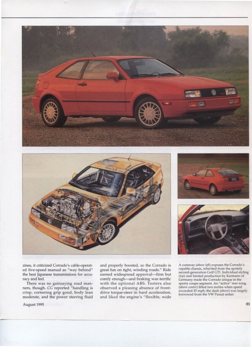 1990 1991 1992 VOLKSWAGEN VW CORRADO G60 4 PG COLOR ARTICLE
