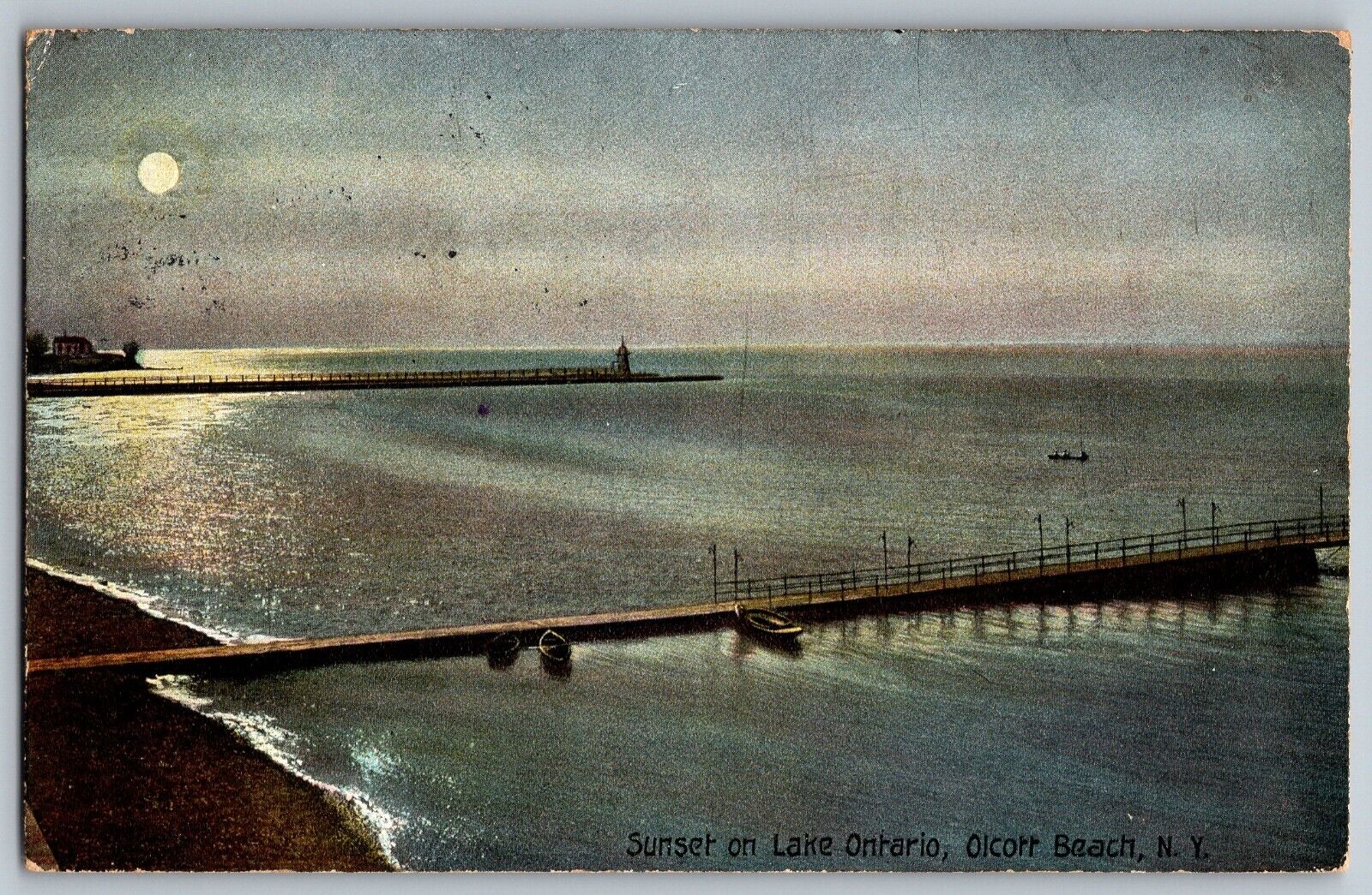 Olcott Beach, New York - Sunset View on Lake Ontario - Vintage Postcard - Posted