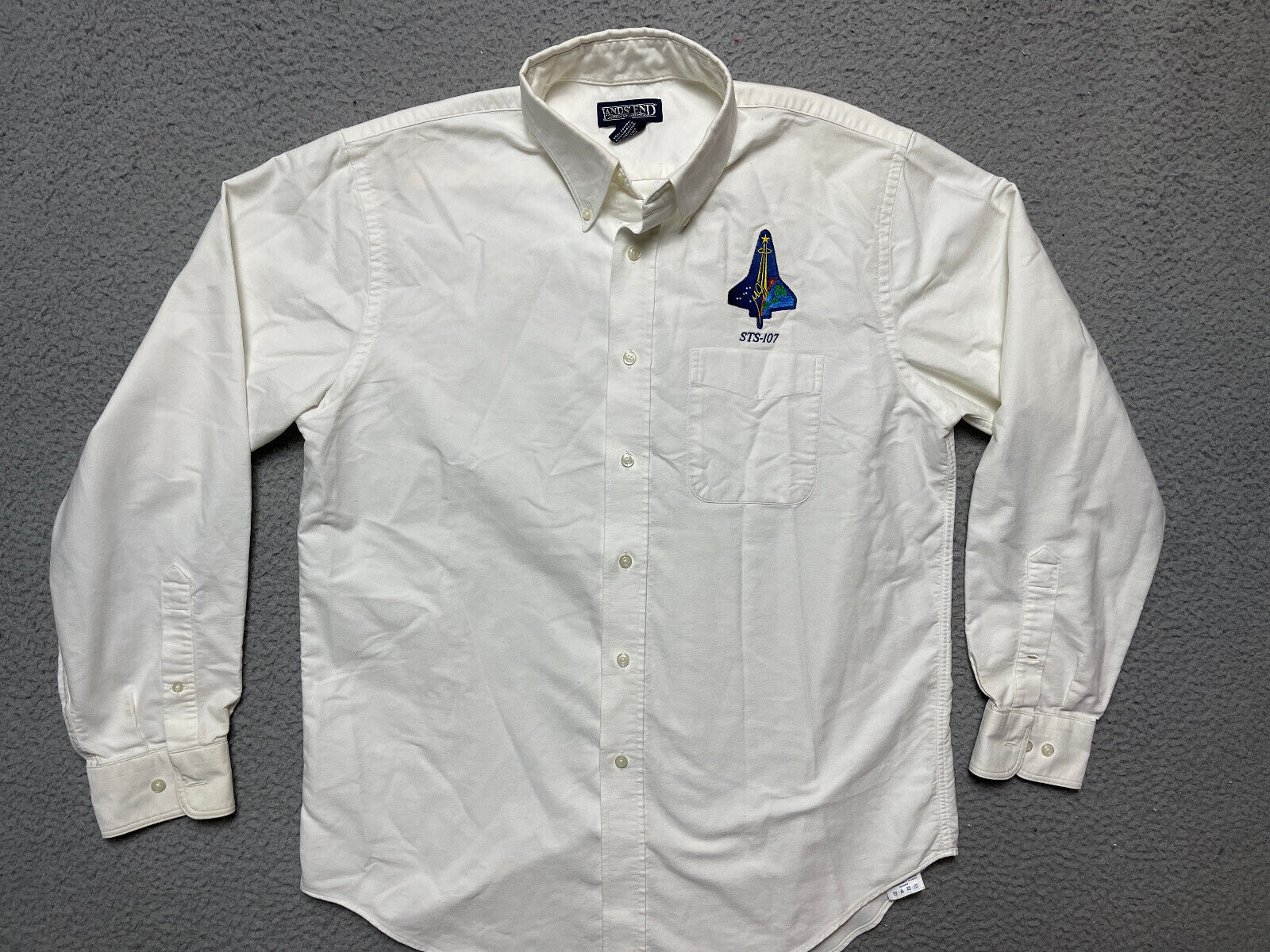 VTG NASA STS 107 Columbia Land\'s End Button Down Shirt Mens Size M White