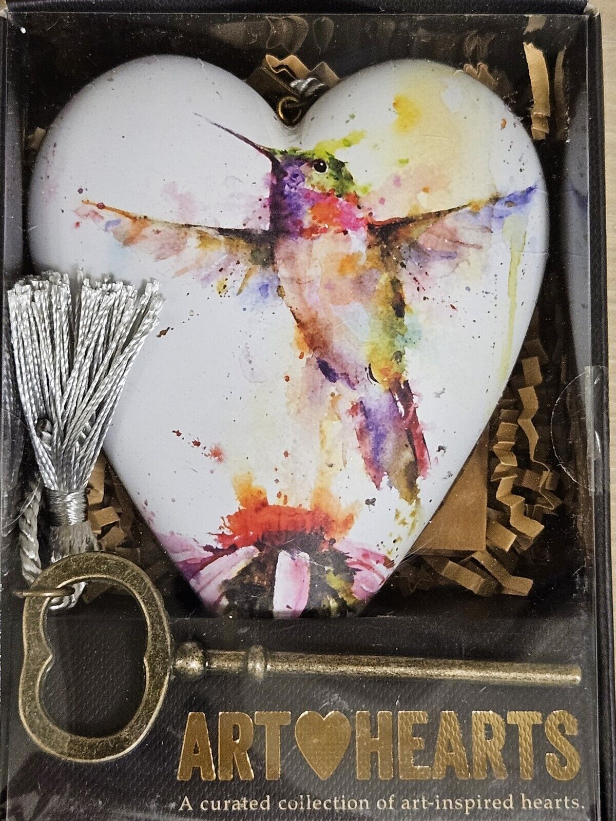 Art Hearts Hummingbird Art Heart Key Ornament Decor Gift  Brass Key