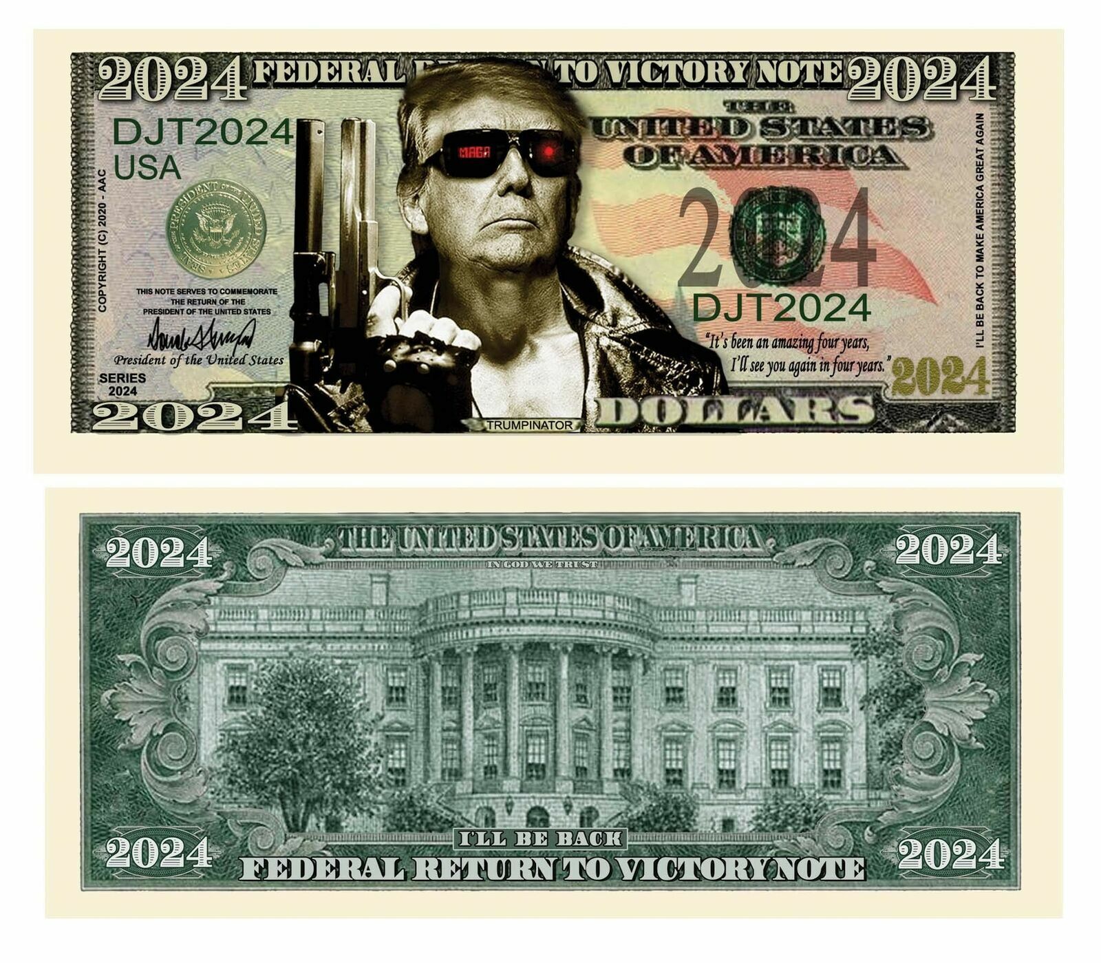 Donald Trump 2024 Presidential Election 25 Pack Terminator Dollar Bill Money
