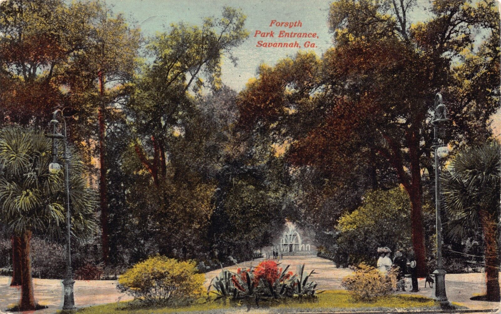 GA~GEORGIA~SAVANNAH~FORSYTH PARK ENTRANCE~FOUNTAIN~C.1910