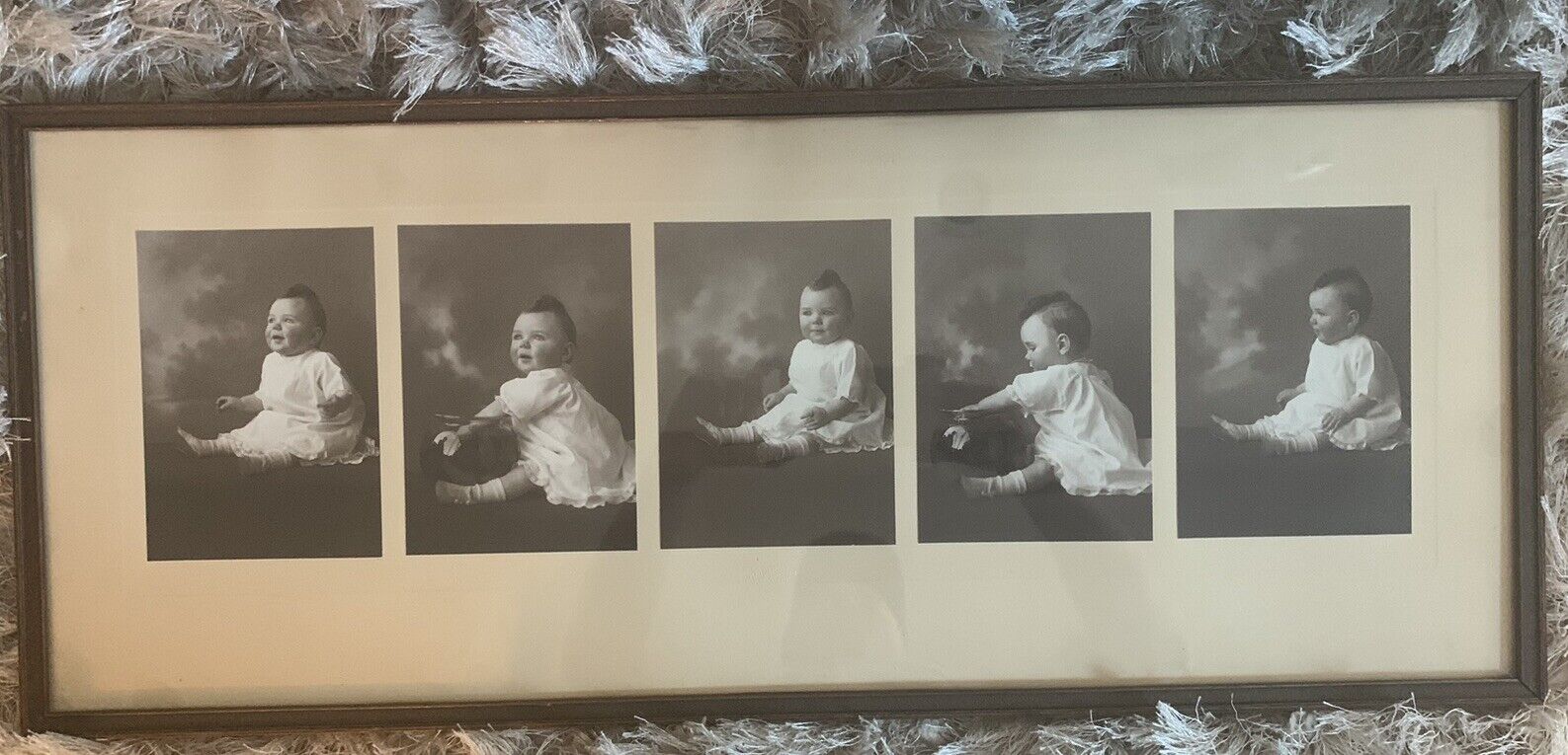 Antique Photograph Of A Happy Baby Boy Series of  5- 28.5” X 12” Frame Newton MA