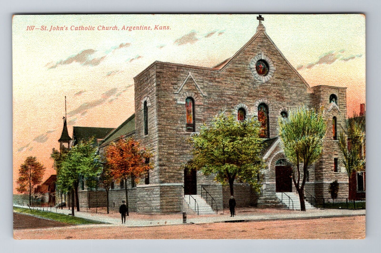 Argentine KS-Kansas, St John\'s Catholic Church, Antique Vintage Postcard