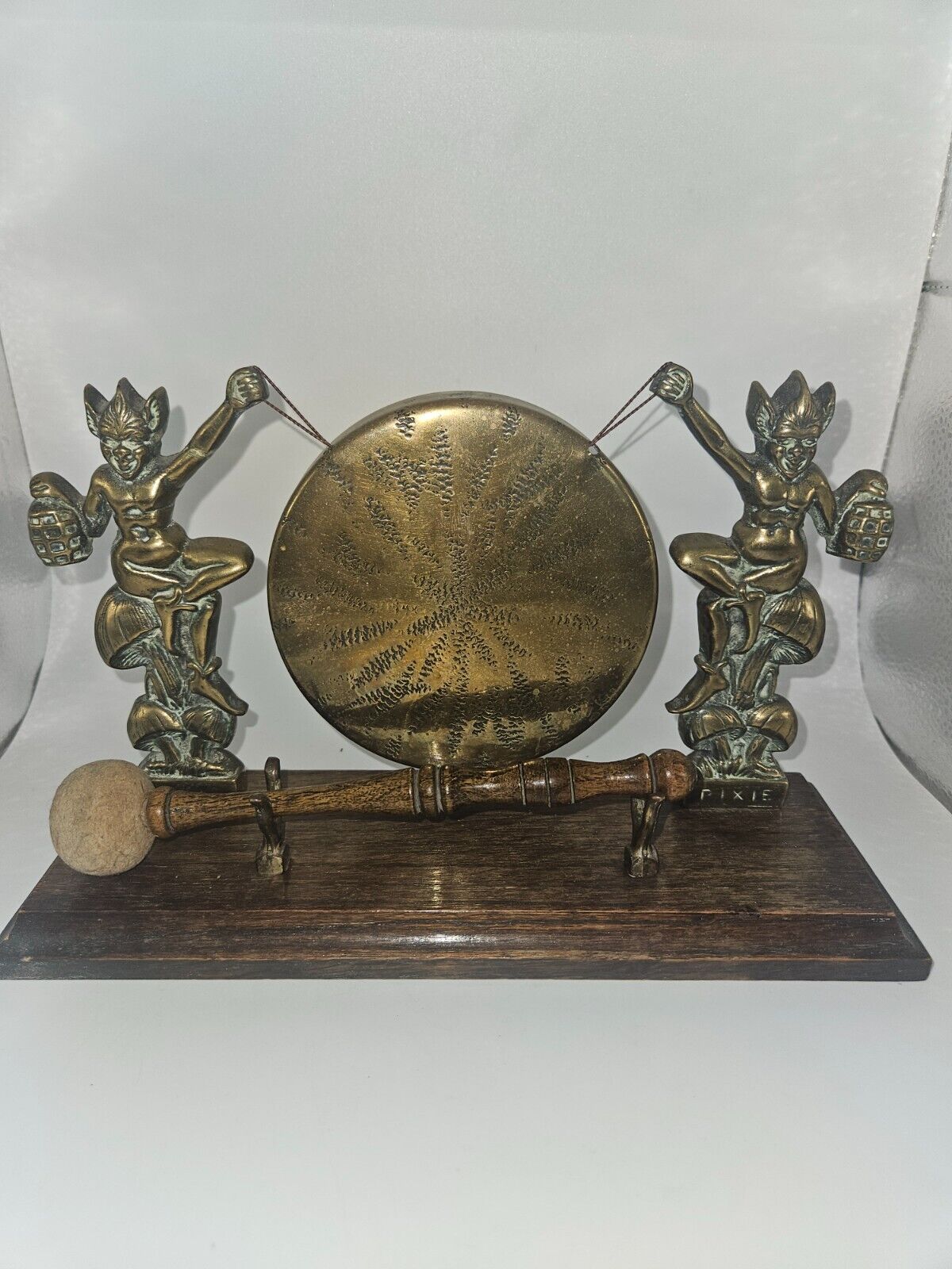 Brass Table Top Dinner Gong Pixies With Original Mallet antique