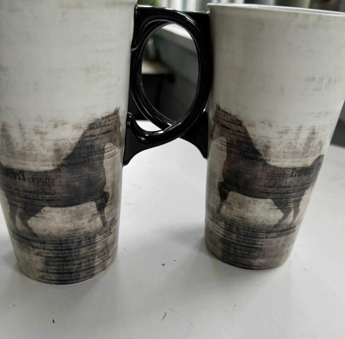 Cypress Home Horses Ceramic Coffee Mug Holds 16 Oz. No Lid Set Of 2