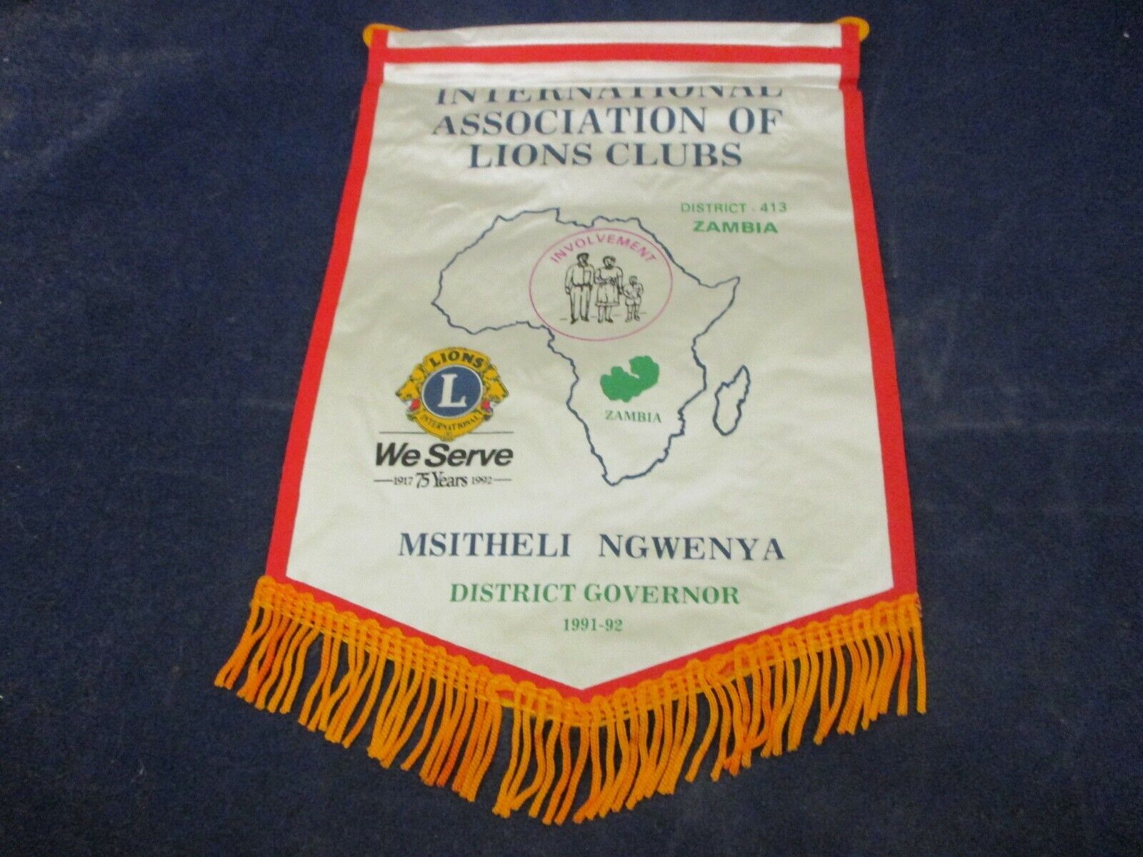 Vintage Lions Club Banner Flag 1992 Msitcheli Ngwenya Zambia District 413