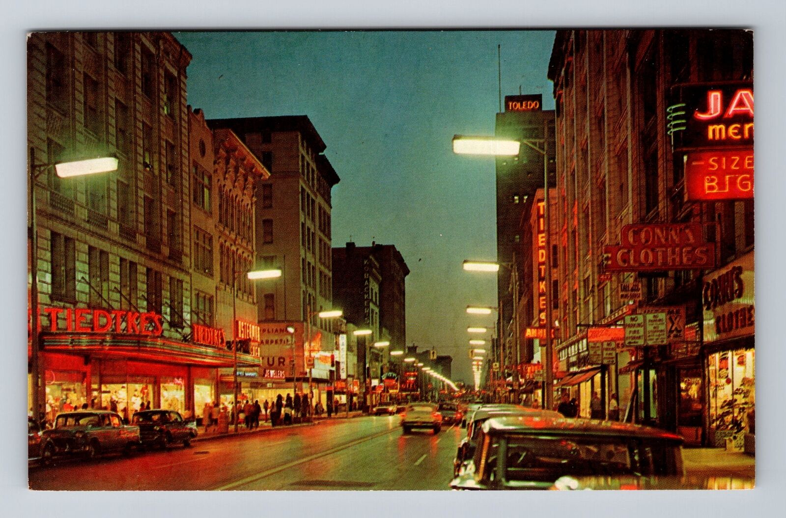 Toledo OH-Ohio, Evening View Summit Street Downtown Toledo, Vintage Postcard