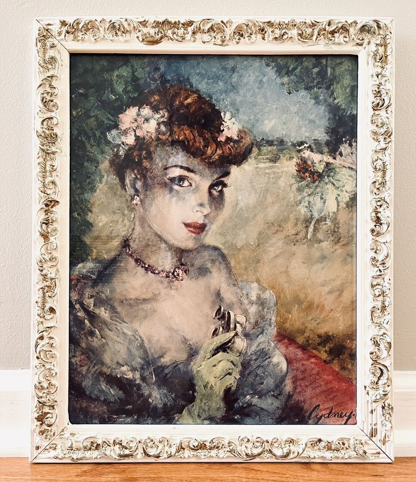 vintage MCM 1950s CYDNEY GROSSMAN Ballerina Art Print, Framed 16”x13” Framed