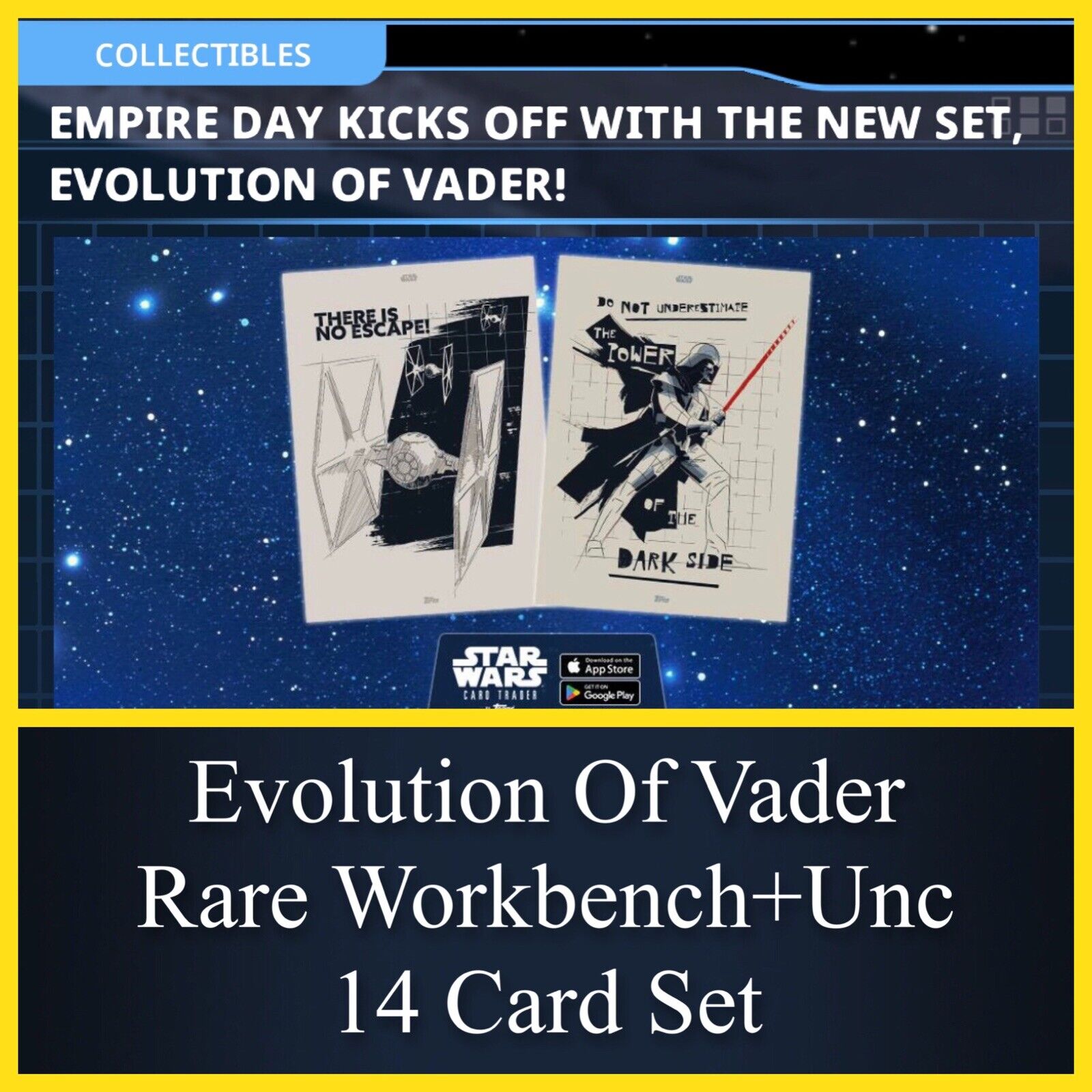 EVOLUTION OF VADER-WORKBENCH RARE+UNC 14 CARD SET-TOPPS STAR WARS CARD TRADER