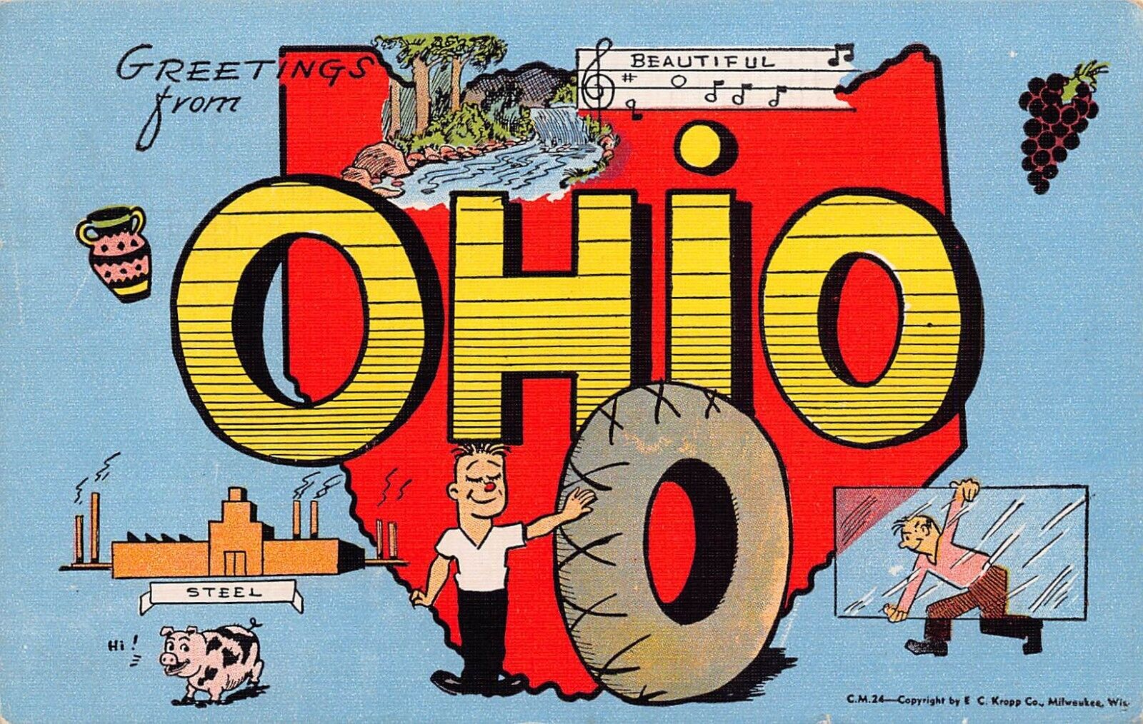 1957 Ohio OH Greetings From Larger Not Large Letter 16373-C.M.24 Linen Postcard