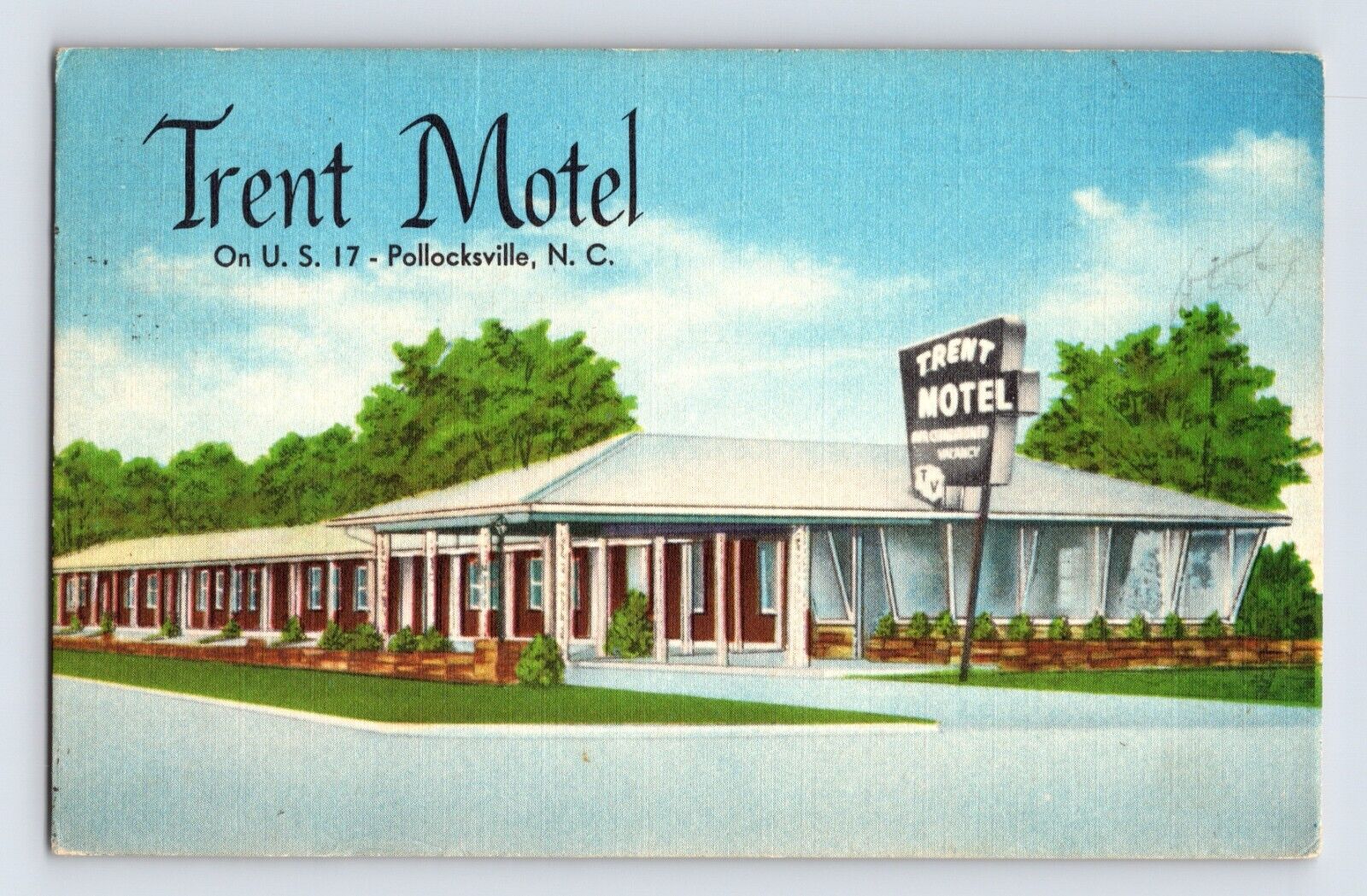Postcard North Carolina Bryson City NC Bennett\'s Court Motel 1955 Posted Linen