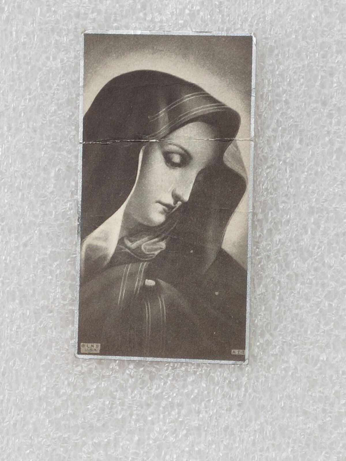 German Wording Antique Lovely Vintage Funeral Holy Card, 1949, Black & White