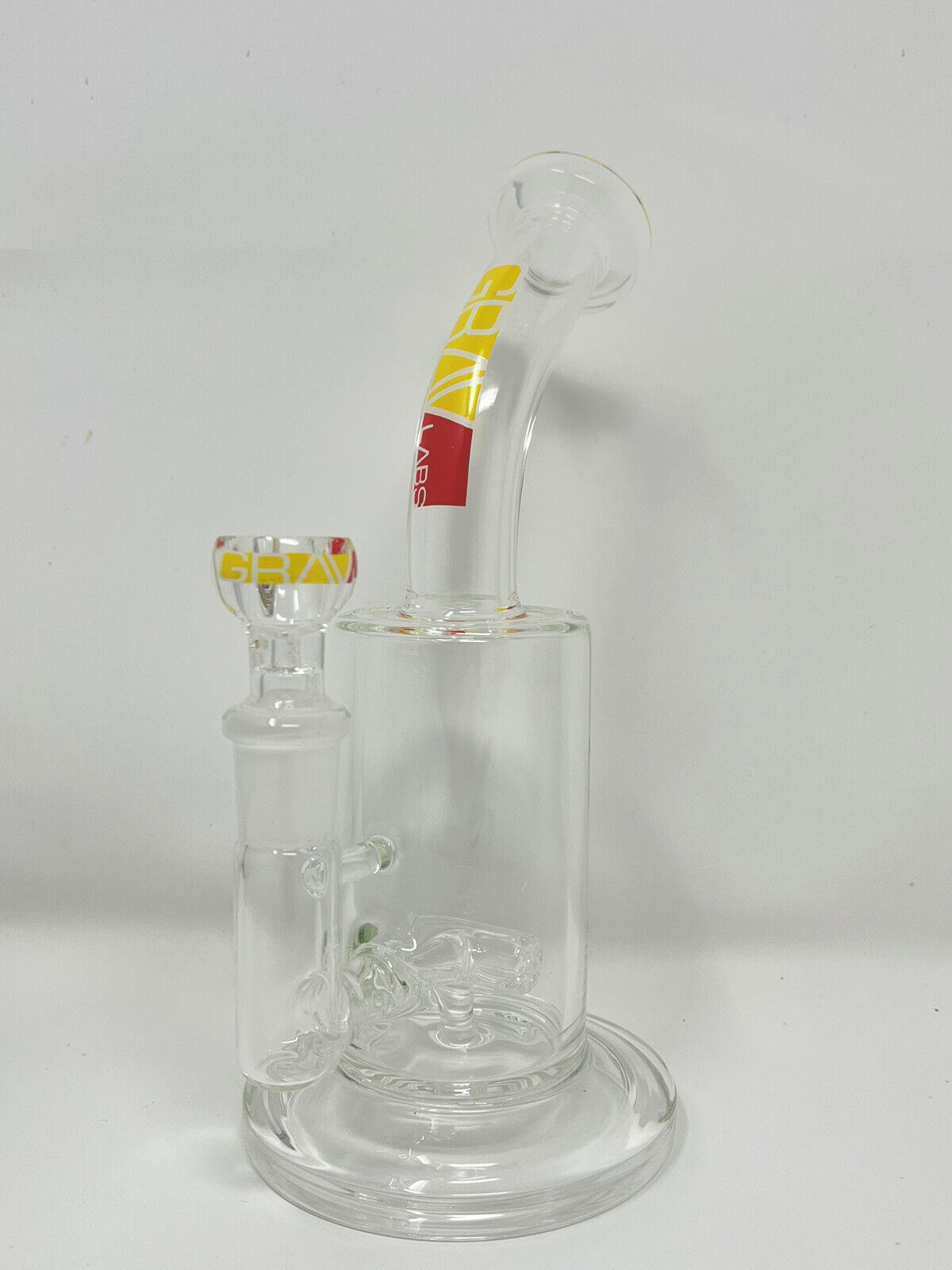 8 Inch Glass Grav Labs Water Pipe with Yellow Logo