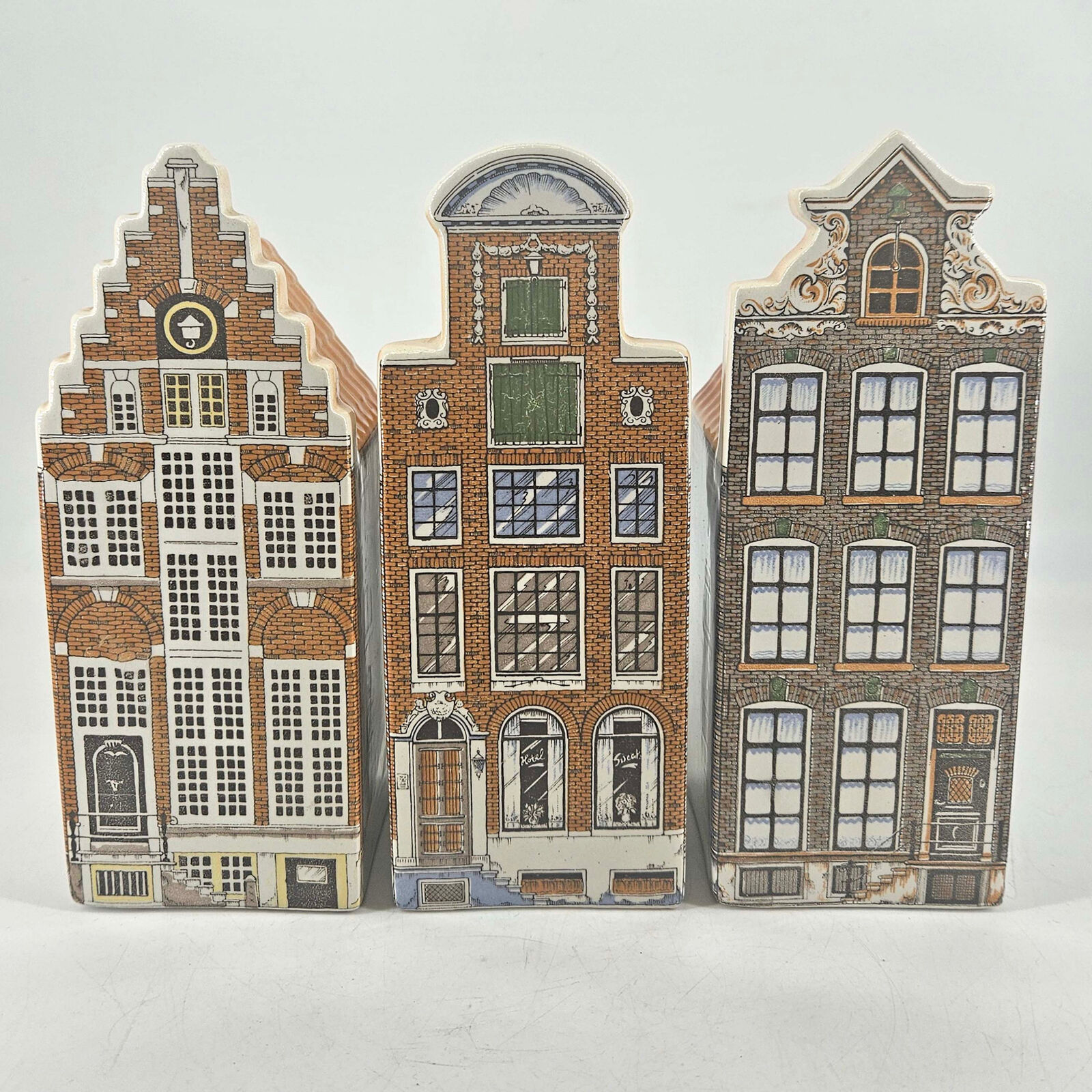 3 Amsterdam Hand Painted Porcelain Canal Row Houses POLYCHROOM Made in Holland