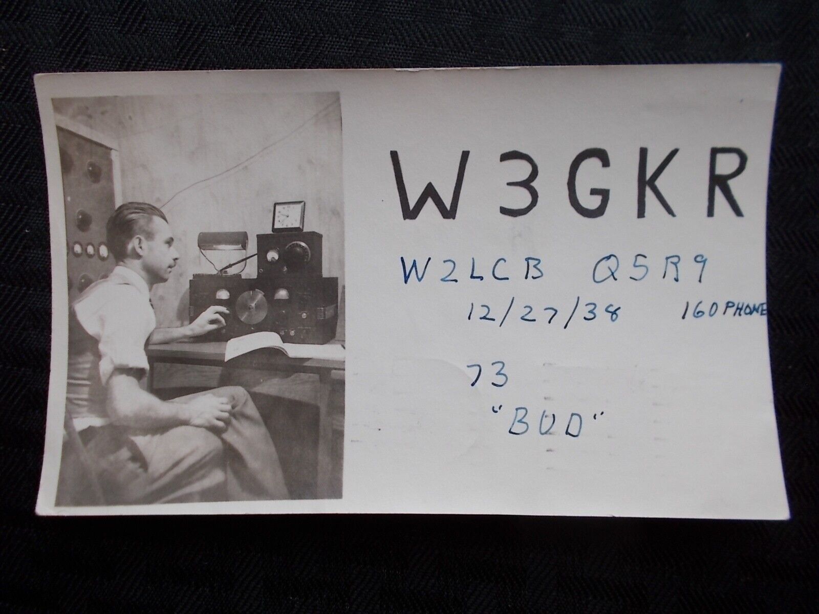 QSL RADIO CARD PHILADELPHIA PENNSYLVANIA W3GKR 1938                     C107