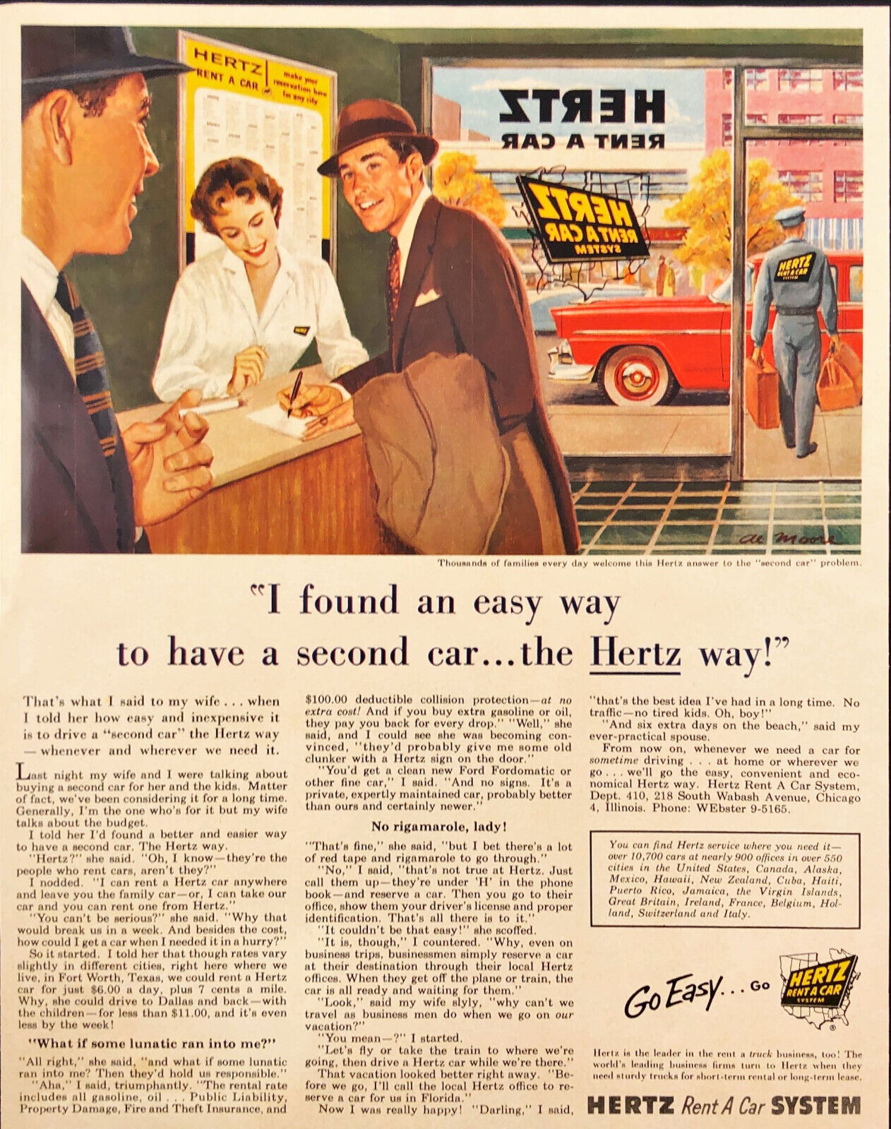 1955 Hertz Rent A Car Vintage Print Ad Drive a Second Car The Hertz Way