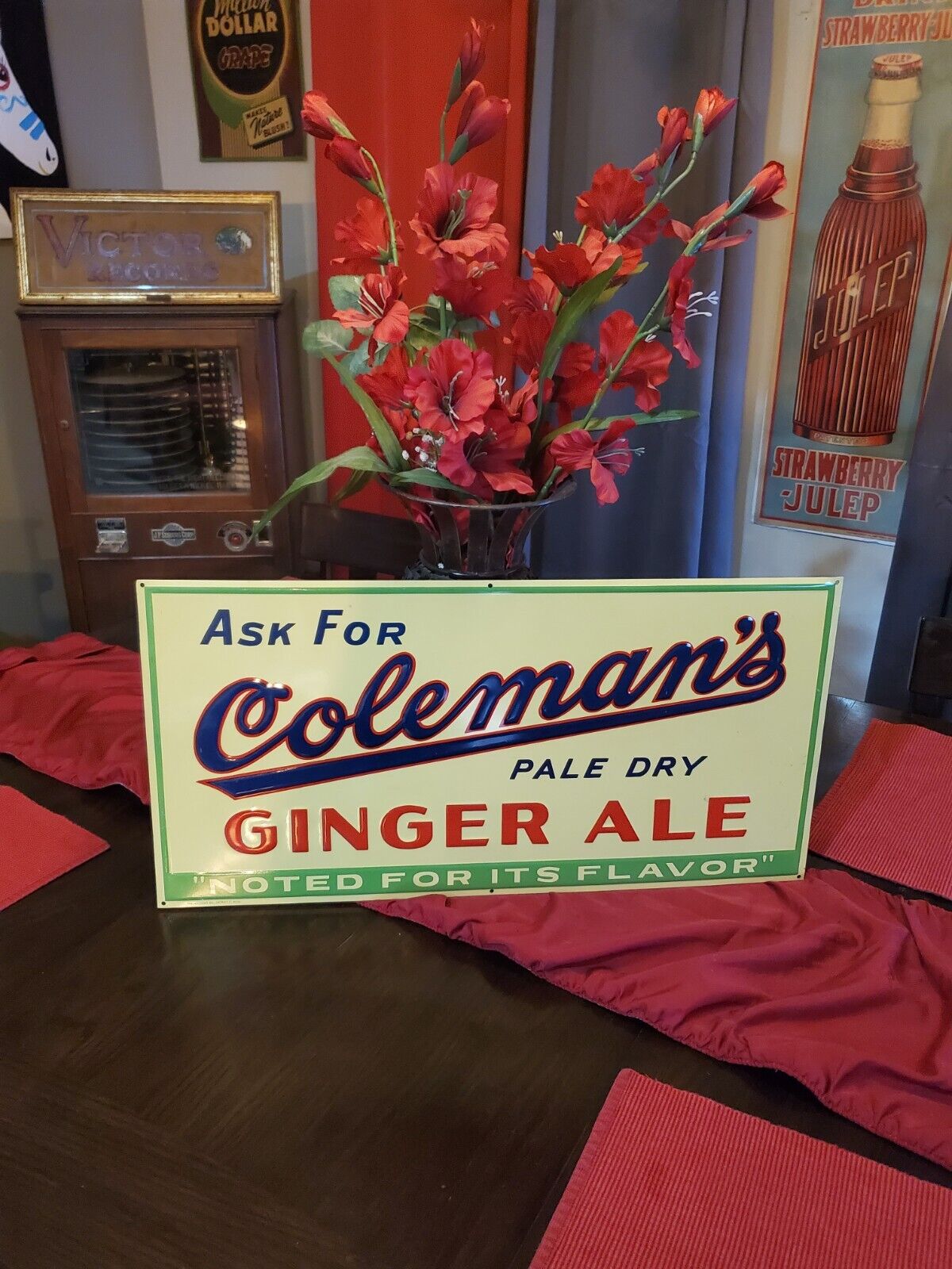 Colemans Ginger Ale Advertising Sign Rare Original