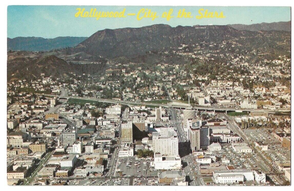 Hollywood California business district c1960's Freeway, Capitol Records Building