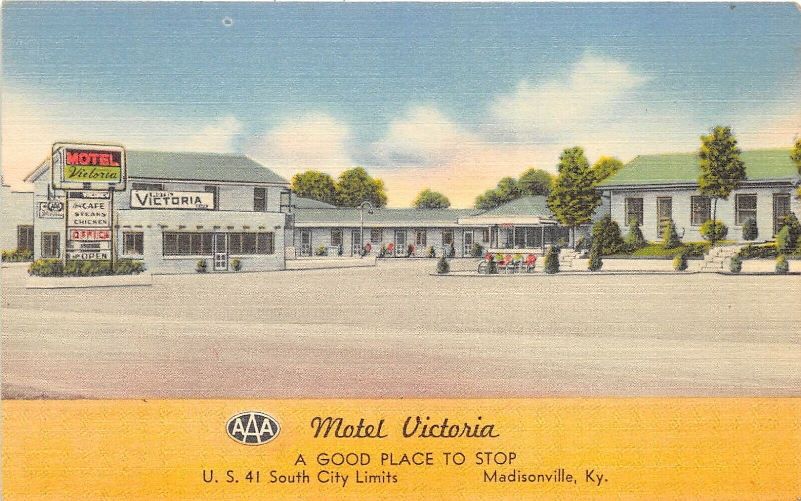 Madisonville Kentucky 1950s Postcard Motel Victoria 